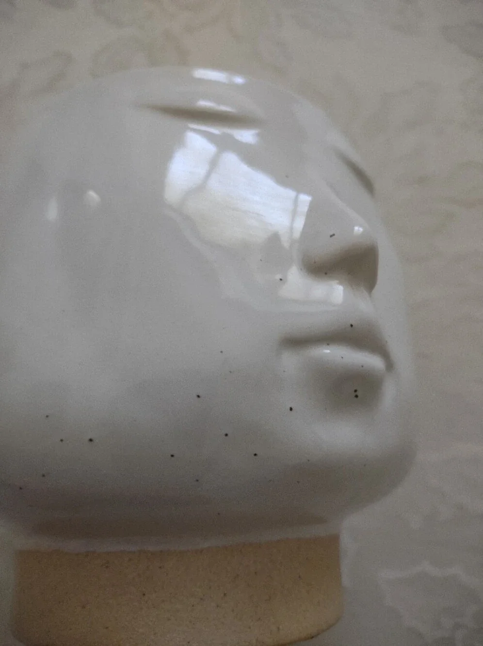 Face Head Sculptural White Figure Vase Pottery Ceramic